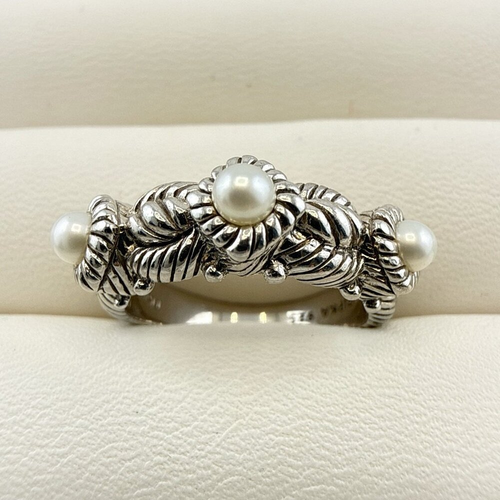 Judith Ripka Ring Pearl White Sterling Silver size 6 Stack Ring Band 925 QVC